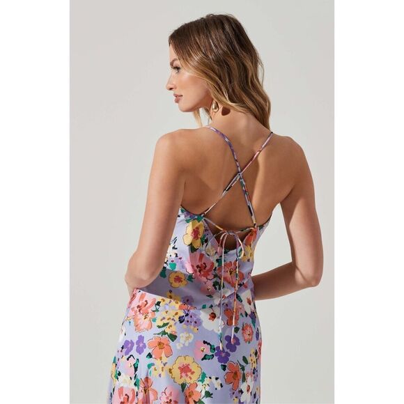 ASTR THE LABEL Gaia Floral Print Midi Dress Periwinkle Floral size S NWT - Picture 4 of 6